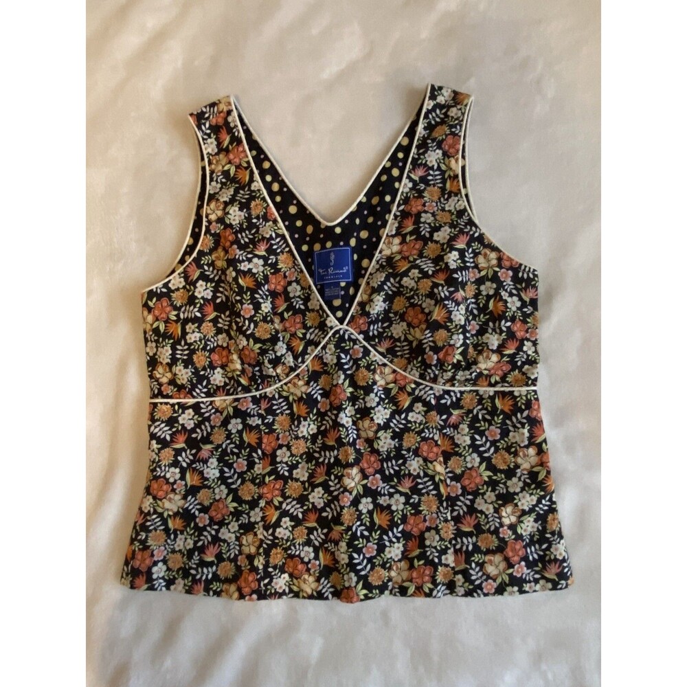 Women’s Tori Richard Honolulu Floral Crop V Neck Tank Top SZ 8 Side Zip